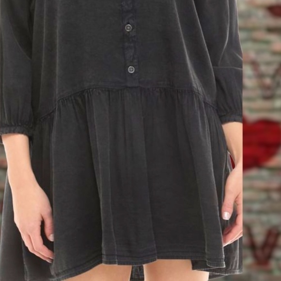 TRUE Craft Long Sleeve Button Front Mini Dress in Black - Picture 4 of 11